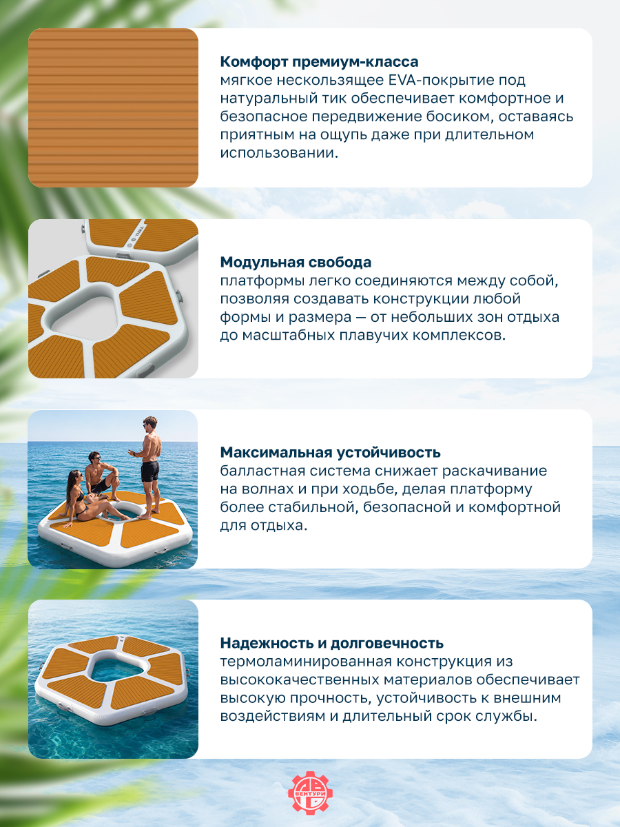 Платформа надувная модульная (понтон) 225х200х20 см