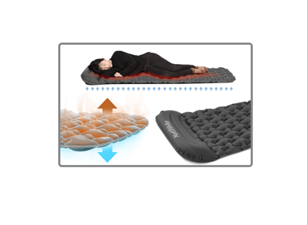 Коврик надувной Naturehike с подушкой, 185x59x3,5 см, серый, с мешком