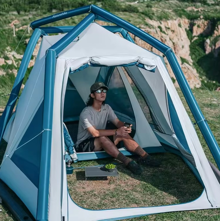 Палатка Naturehike Lingfeng Air 7.3 2-местная, быстросборная, надувной каркас, бело-голубая
