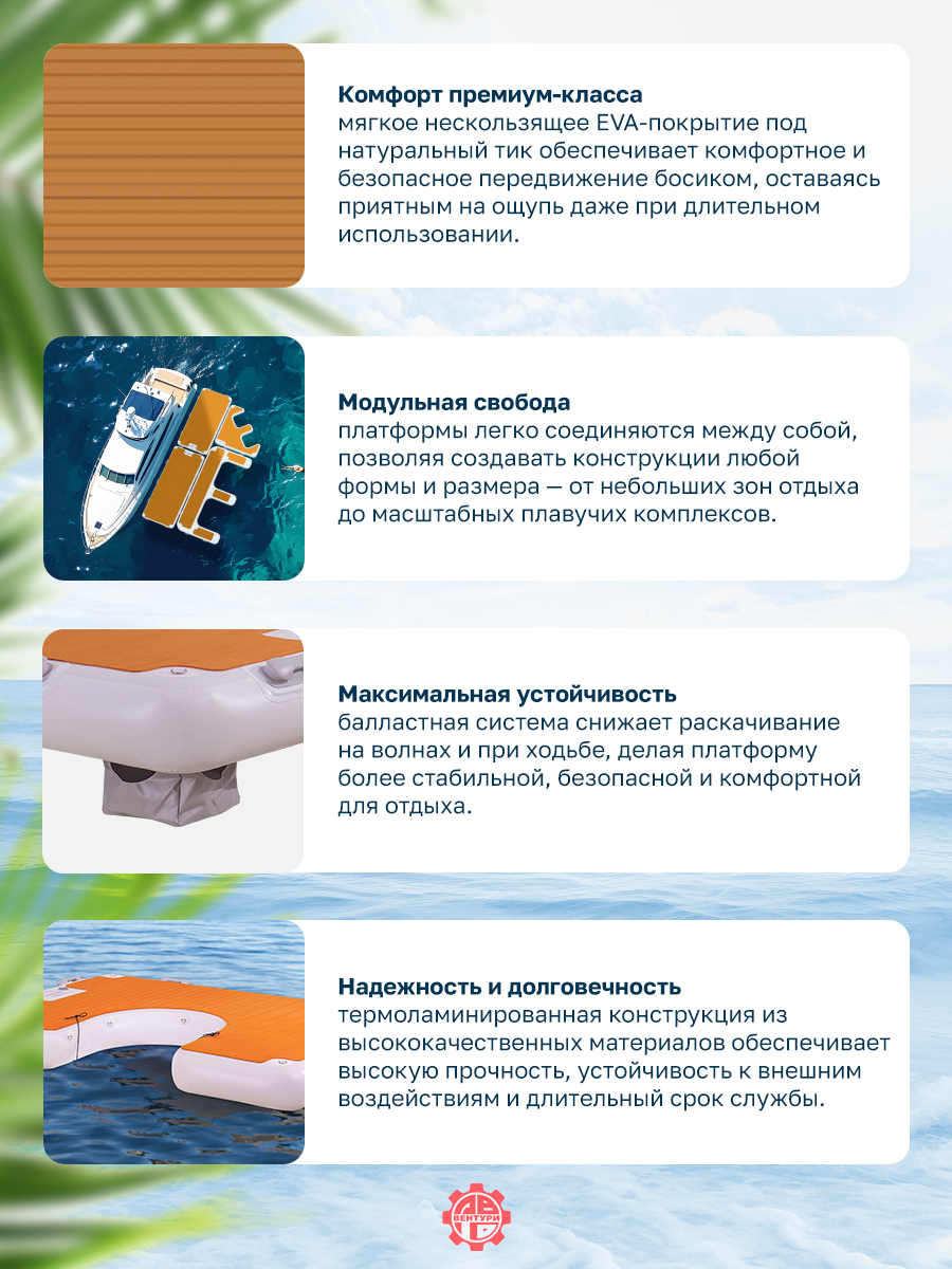 Платформа надувная модульная (понтон) U-образная 200х150х20 см