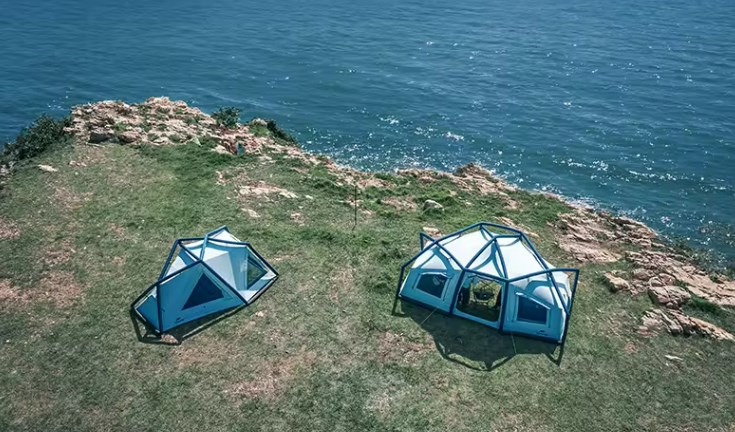 Палатка Naturehike Lingfeng Air 7.3 2-местная, быстросборная, надувной каркас, бело-голубая