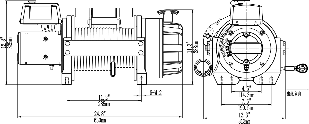 Лебёдка электрическая 24V Runva EWB33000S24V влагозащищенная, стальной трос