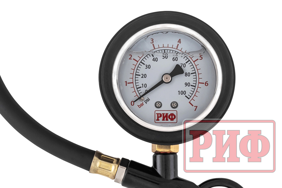 Пистолет РИФ для подкачки колес виброустойчивый (черный) с манометром РИФ от 0 до 7 атм.
