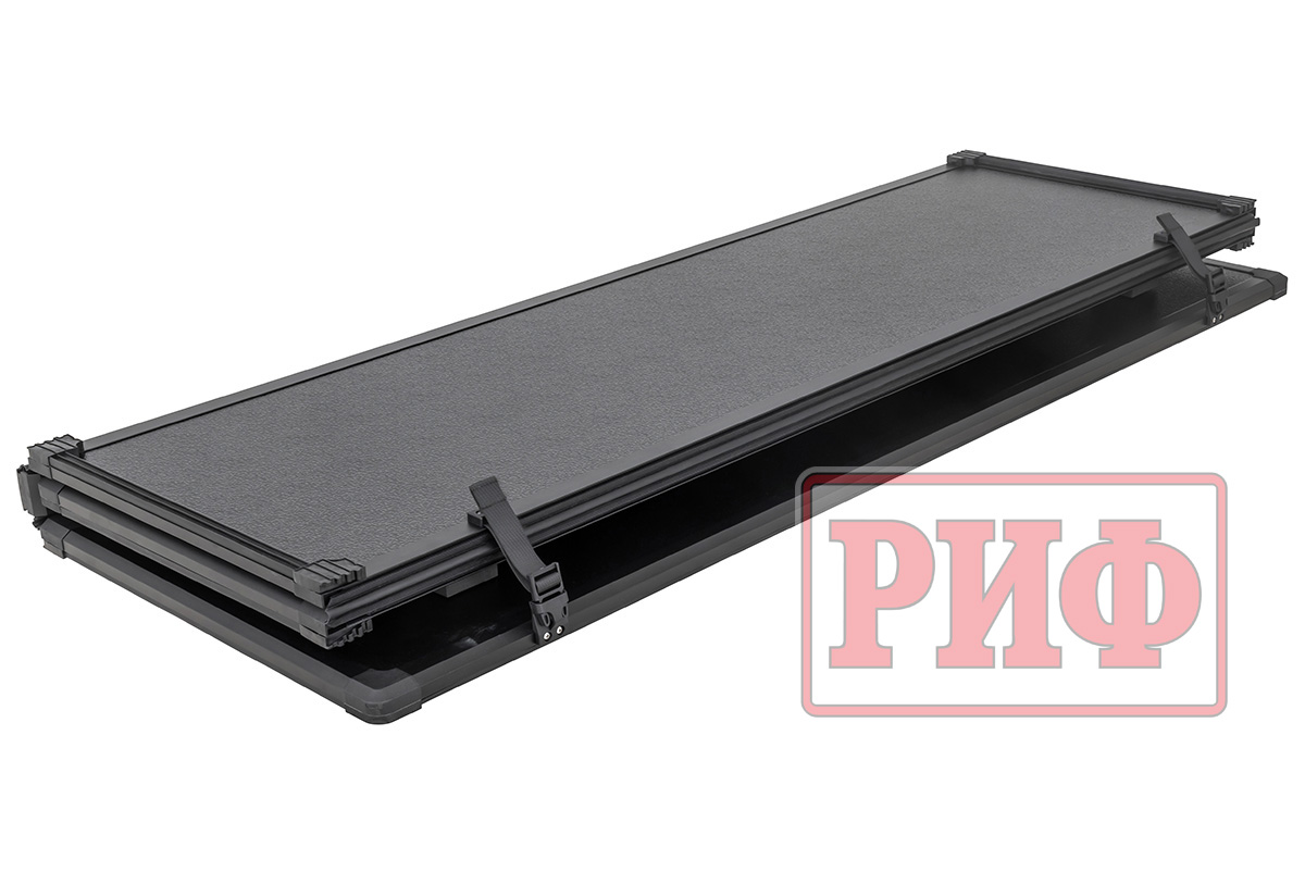 Крышка кузова РИФ для Mitsubishi L200 2024+, трёхсекционная 1545x1600/1550 мм, алюминиевая, черная 1545x1600/1550 мм