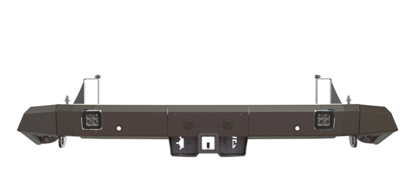 Бампер силовой задний STC Toyota Land Cruiser 300 с квадратом под фаркоп и фонари заднего хода/ПТФ