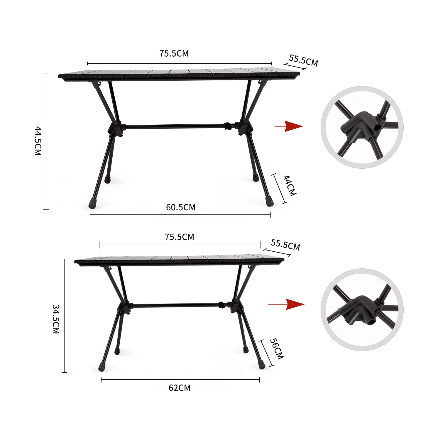 Стол туристический Naturehike FT11 алюминиевый, быстросборный, 75х55х44/34 см, складной, черный