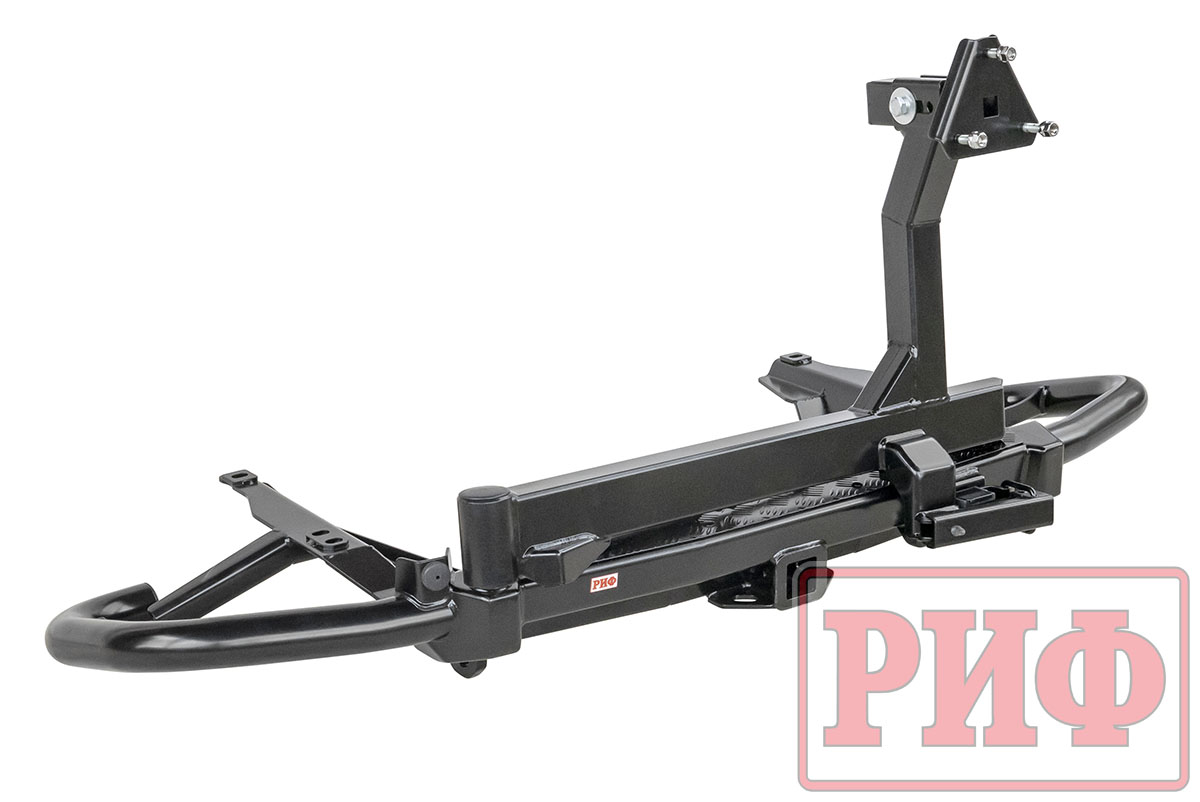 Бампер задний силовой/защита штатного бампера РИФ Toyota Land Cruiser Prado 120 c квадратом под фаркоп, калиткой, подсветкой номера