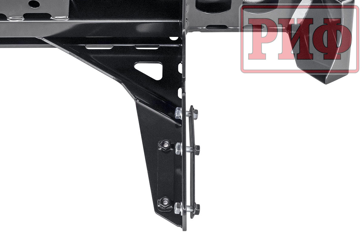Бампер РИФ силовой задний Mitsubishi L200 2019-2022 с квадратом под фаркоп, калиткой, фонарями, подсветкой номера