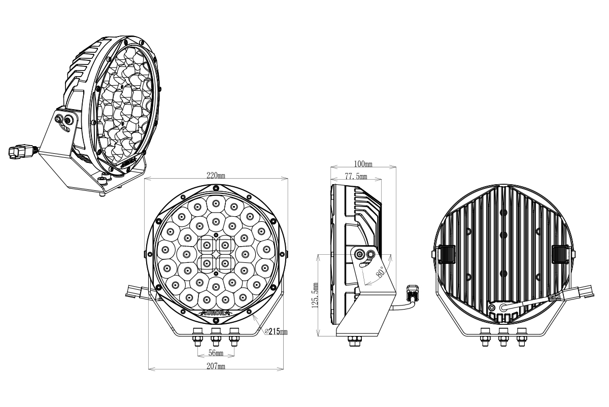 Светодиодная фара комбинированного света AURORA 178 мм 198W