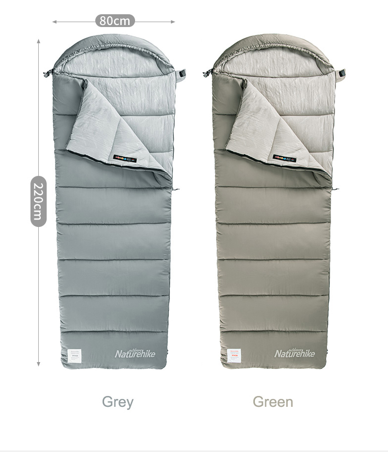 Мешок спальный Naturehike Envelope M180, (190+30)х80 см, (левый) (ТК: +12C), серый