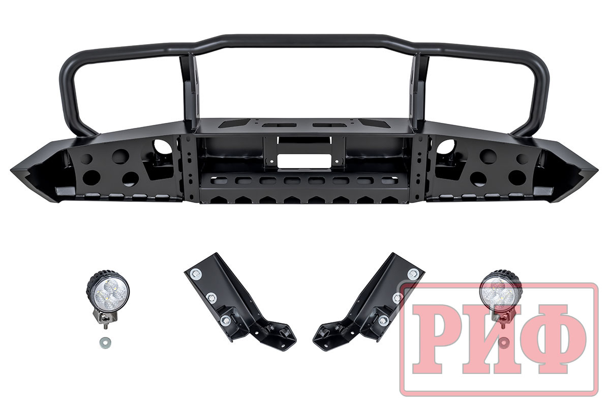 Бампер РИФ передний для Toyota Land Cruiser 76/78/79 2007+ под расширители с доп. фарами и кенгурином