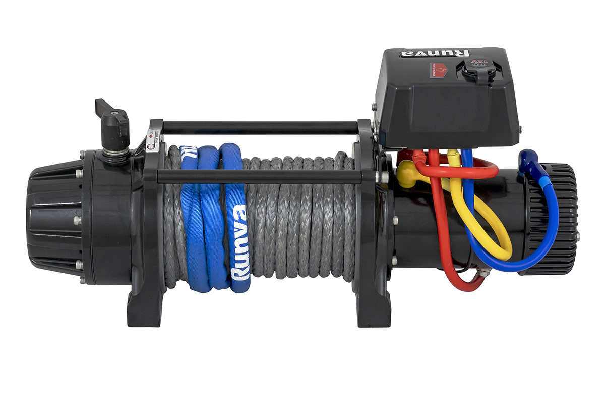 Лебёдка автомобильная электрическая 12V Runva EWB13500MAXSSR 6136 кг MAX влагозащищенная, синтетический трос
