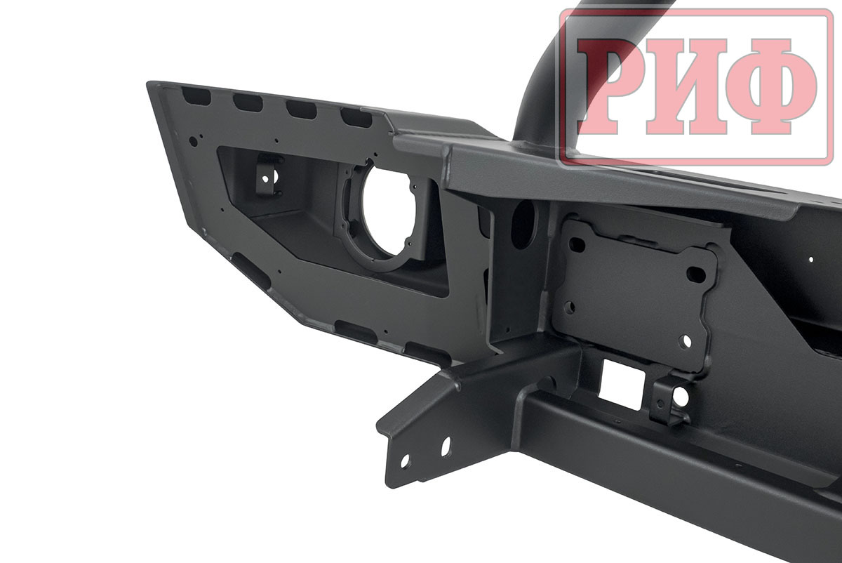 Бампер РИФ силовой передний Jeep Wrangler JL 2018+ под штатные фары, с центральной защитной дугой (для а/м с низкими перед. крыльями))