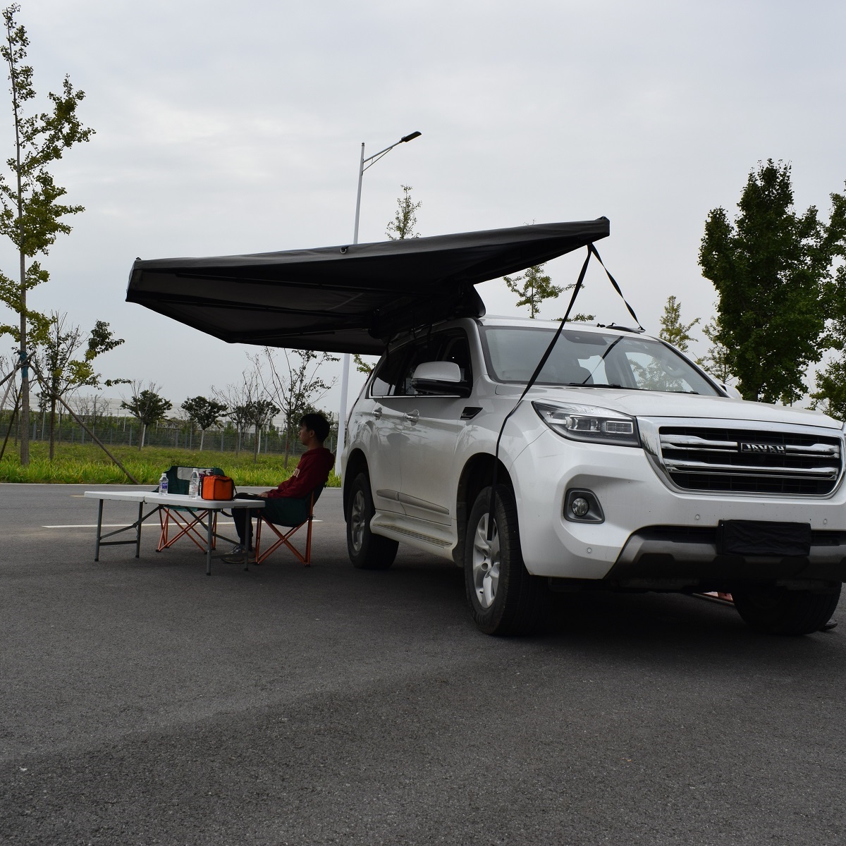 Маркиза автомобильная РИФ веерная, безопорная 2,3х2 м (правая), увеличенная, серая