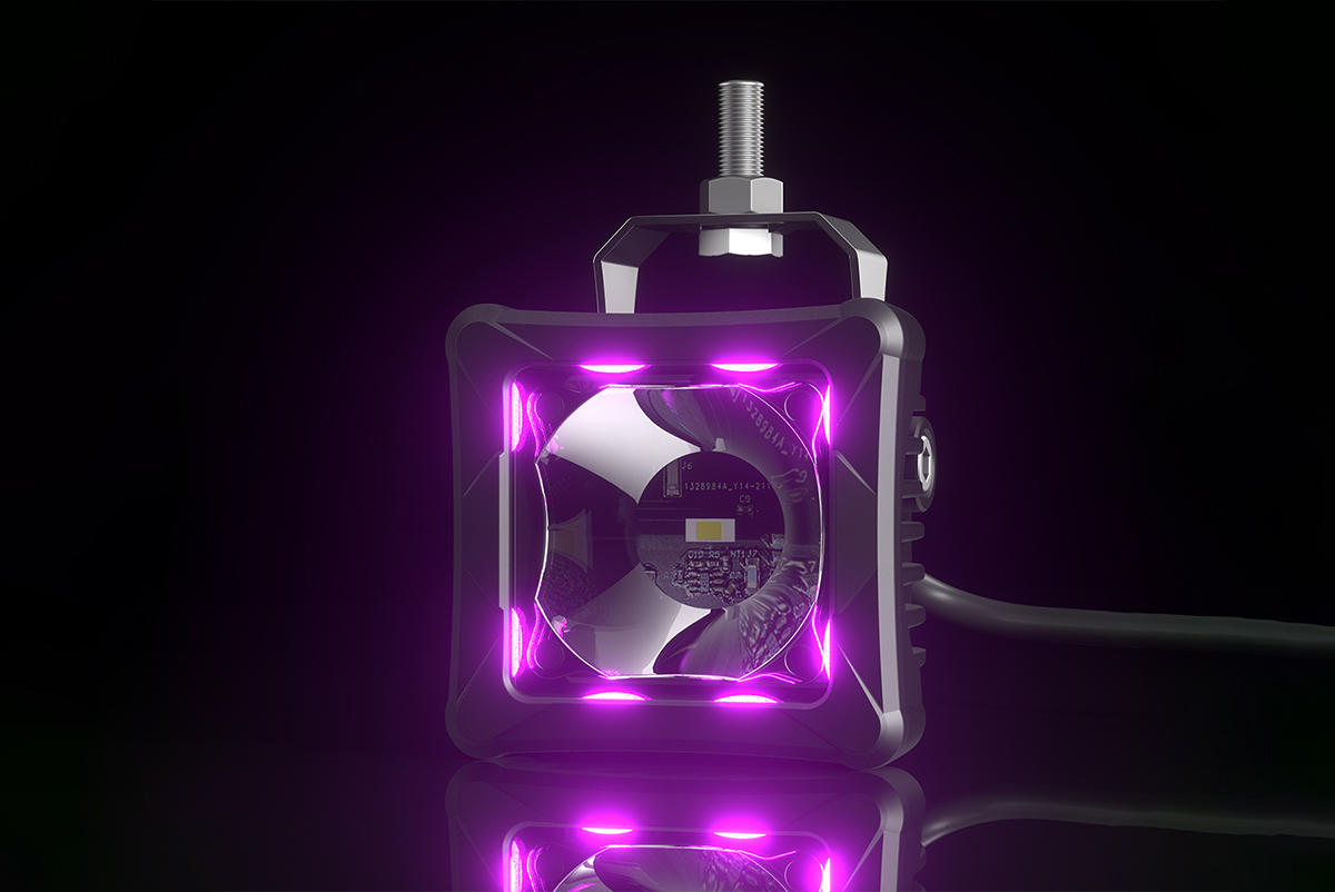 Светодиодная фара дальнего света AURORA 76x76 мм 30W с RGB подсветкой