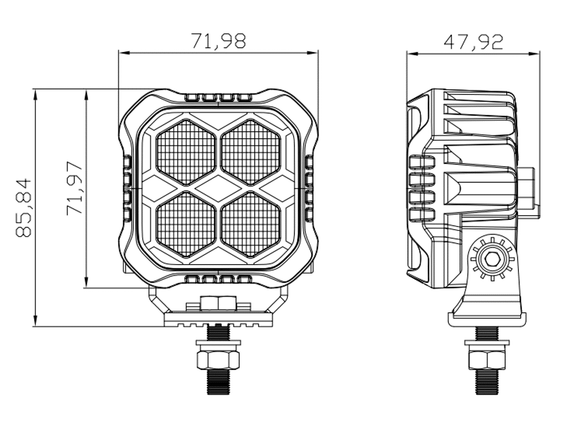 Светодиодная фара дальнего света РИФ 72x72x48 мм 20W LED