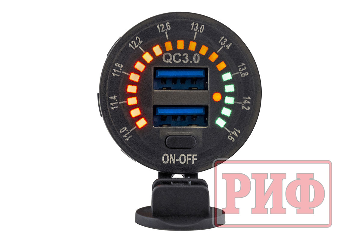 Розетка USB 2 QC 3.0 с вольтметром