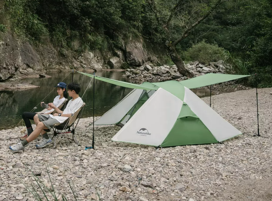 Палатка Naturehike Butterfly 2-местная, алюминиевый каркас, бело-зеленая