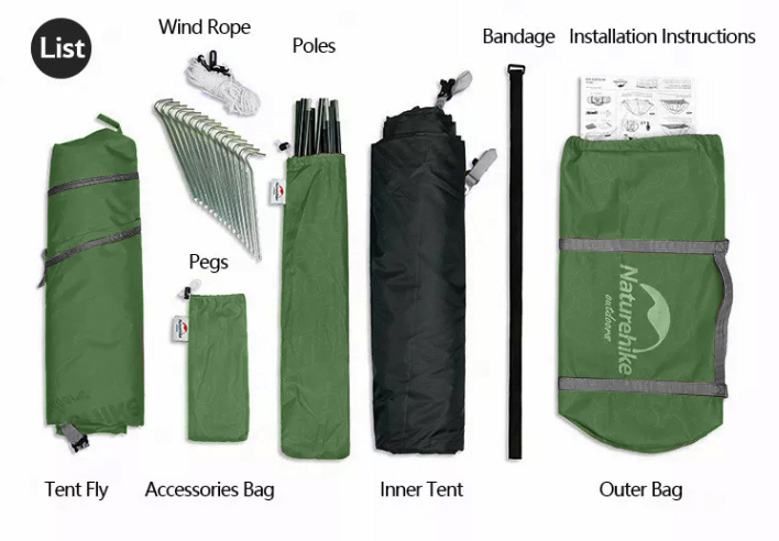 Палатка Naturehike P-Series 2-местная, алюминиевый каркас, зеленая