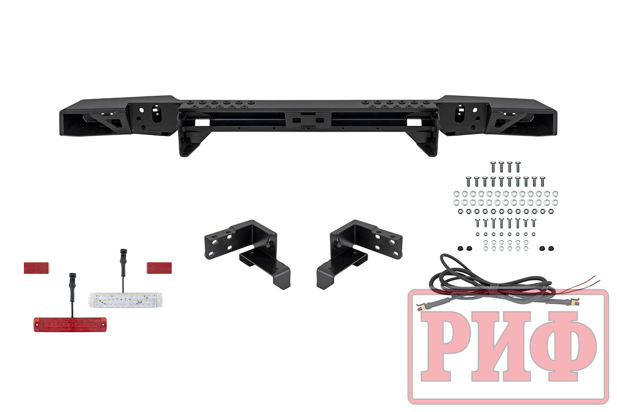 Бампер РИФ силовой задний УАЗ Хантер с фонарями, возможностью установки фаркопа, стандарт