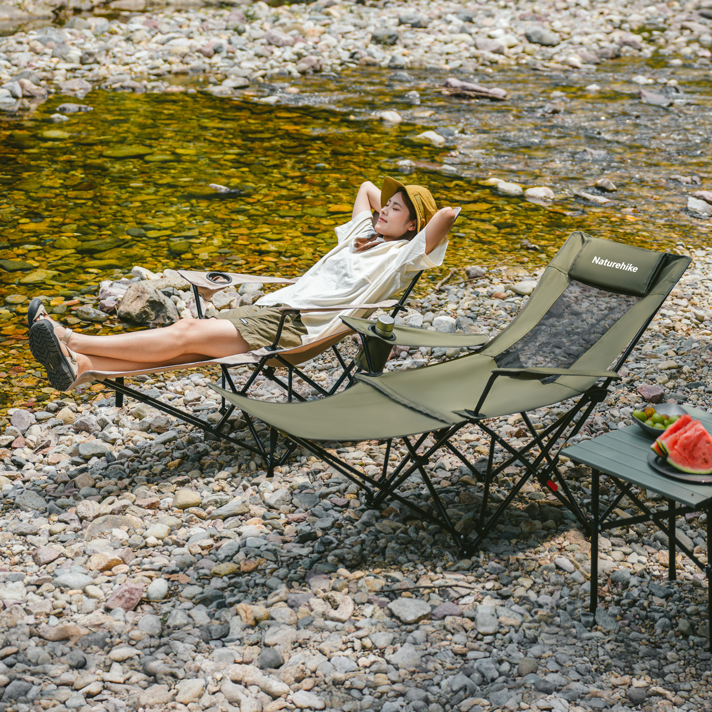 Кресло туристическое Naturehike Nightfall T05, 147х78,5х82 / 89 см, складное, до 150 кг. бежевое