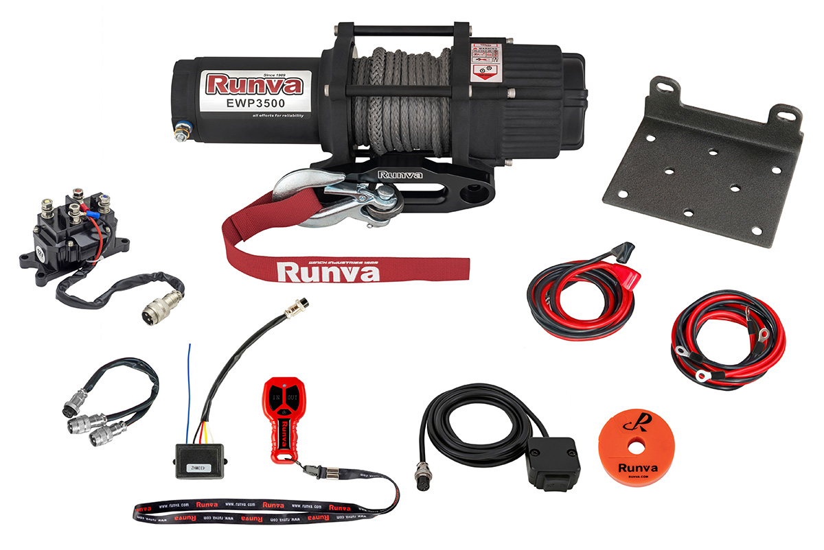 Лебёдка электрическая 12V Runva 3500A lbs 1588 кг (синтетический трос)
