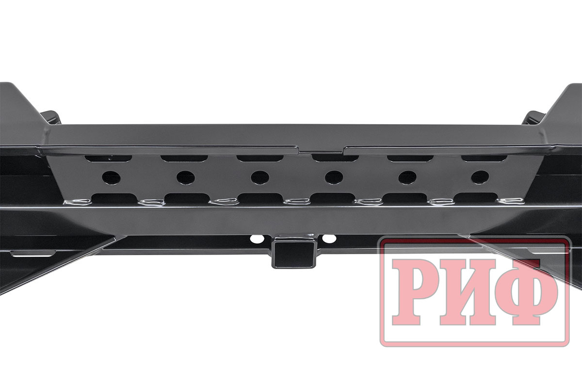 Бампер РИФ силовой задний Mitsubishi L200 2019-2022 с квадратом под фаркоп и фонарями