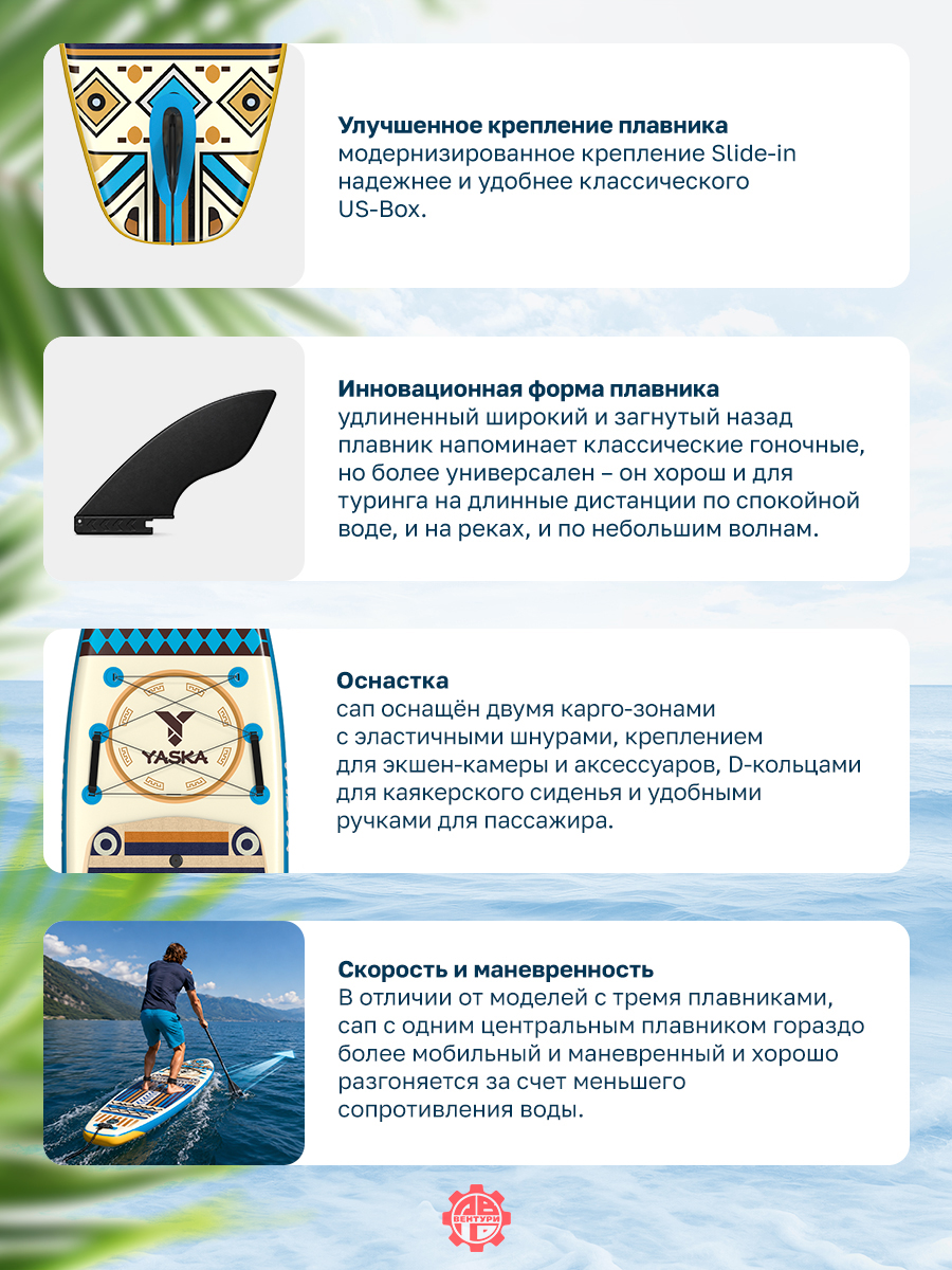 Сапборд надувной YASKA TOTEM 335x88x15 см (этнический голубой))