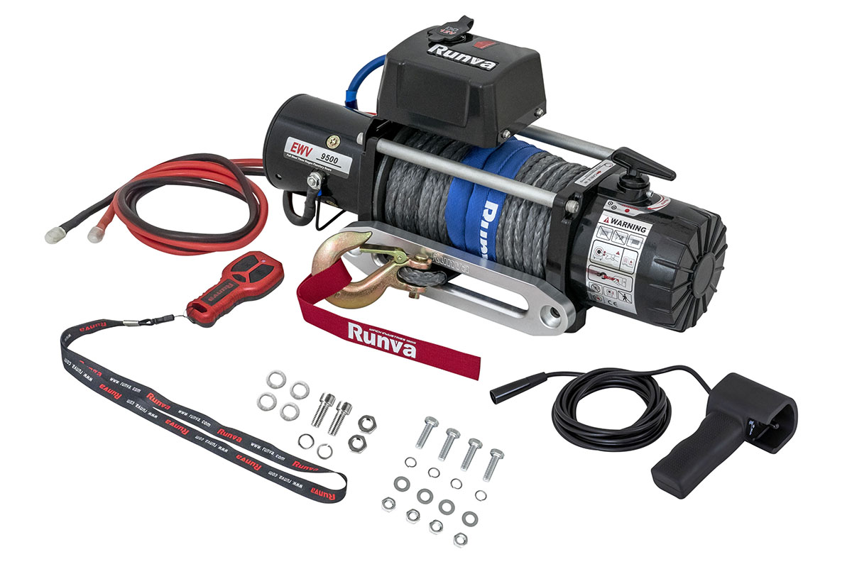 Лебёдка автомобильная электрическая 12V Runva EWV9500SSR 4350 кг (синтетический трос)