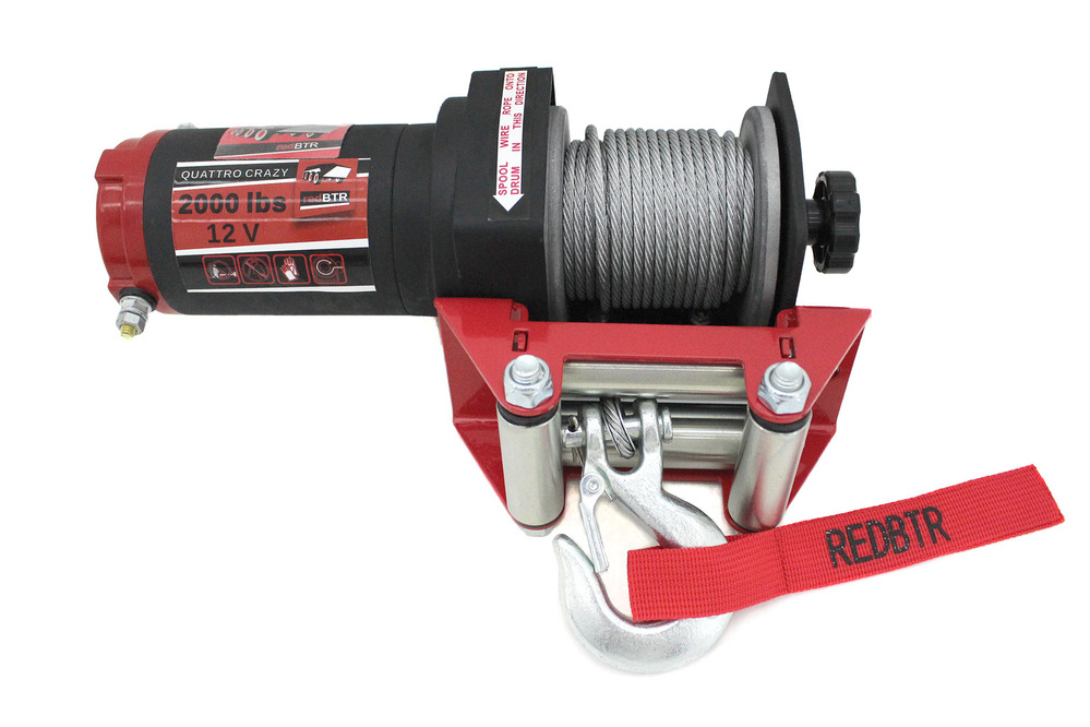 Лебедка для квадроцикла 12В 2000 lbs (907 кг) 1,6 кВт (стальной трос)