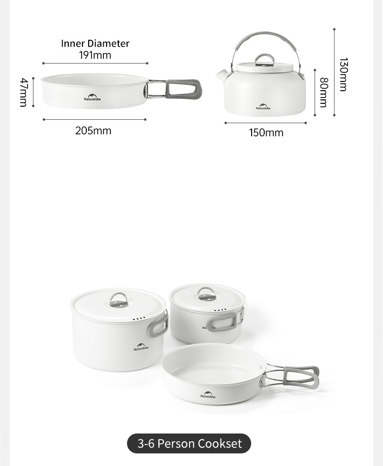 Набор посуды Naturehike туристический 4 в 1, керамическое покрытие, (с чайником)