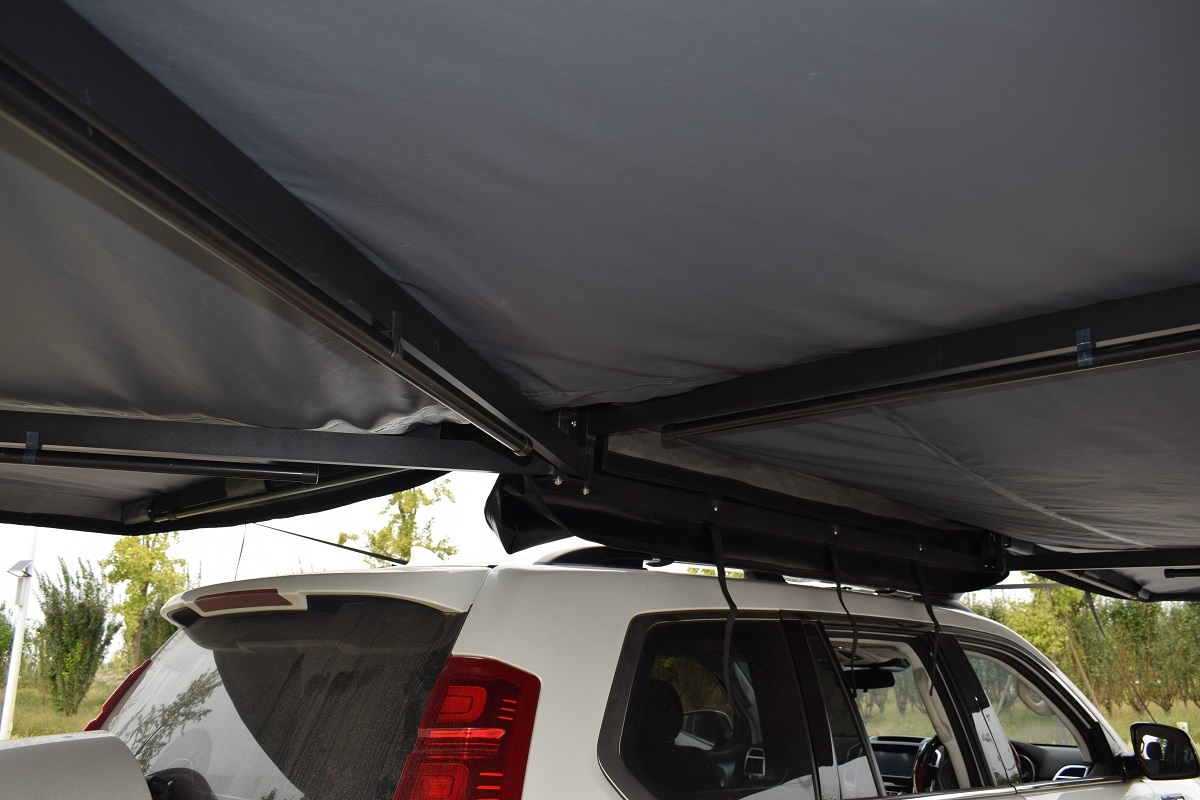 Маркиза автомобильная РИФ веерная, безопорная 2,3х2 м (правая), увеличенная, серая