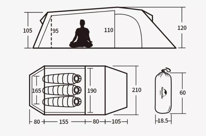 Палатка Naturehike Opalus Si 3-местная, алюминиевый каркас, зеленая