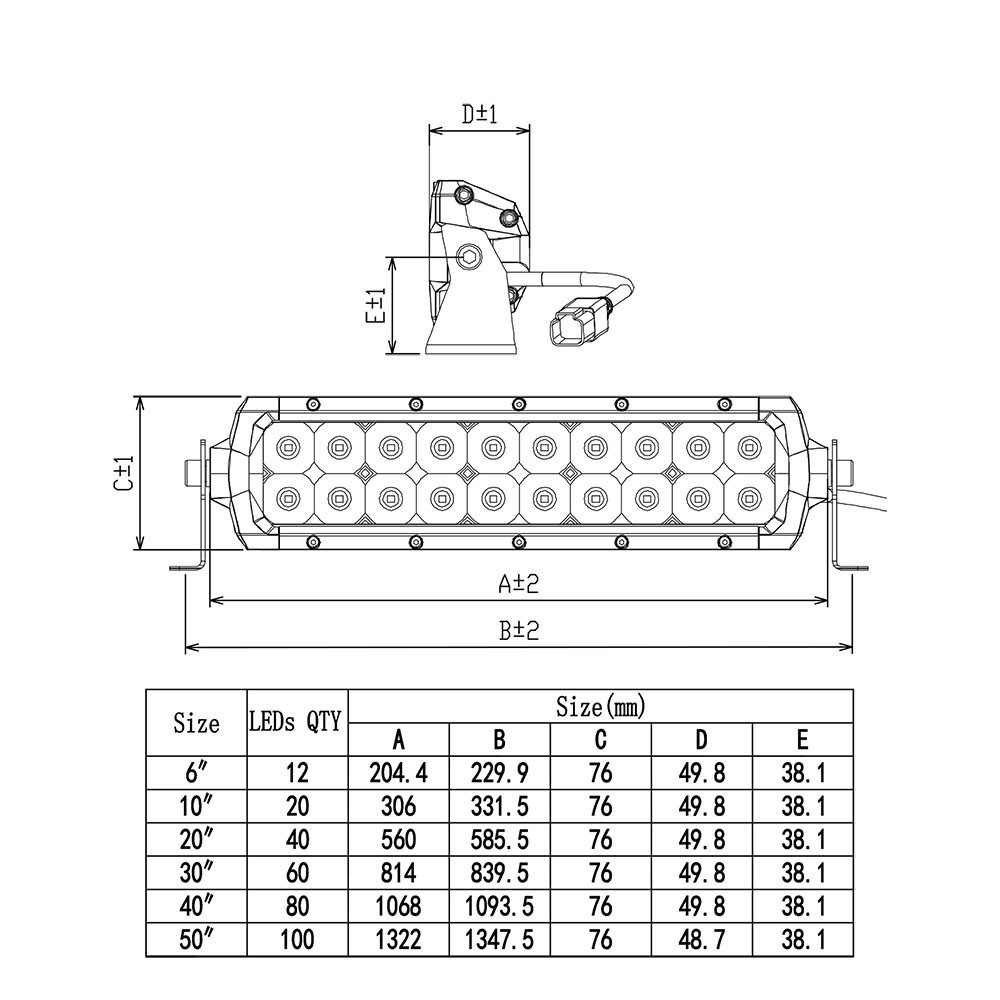 фара комбинированного света AURORA 60 диодов 300 W, прямая