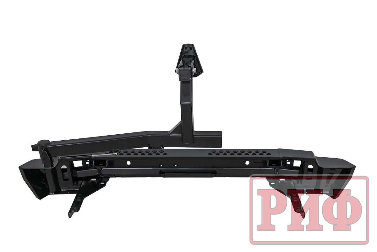 Бампер РИФ силовой задний Toyota Land Cruiser 200 2007-2012 с квадратом под фаркоп, калиткой, фонарями, подсветкой номера, стандарт
