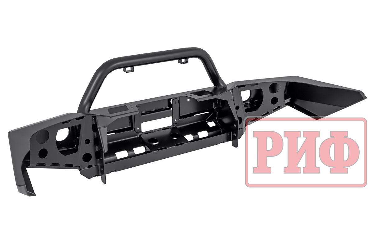 Бампер РИФ силовой передний Toyota Land Cruiser Prado 120 c доп. фарами, центральной дугой, защитой бачка омывателя