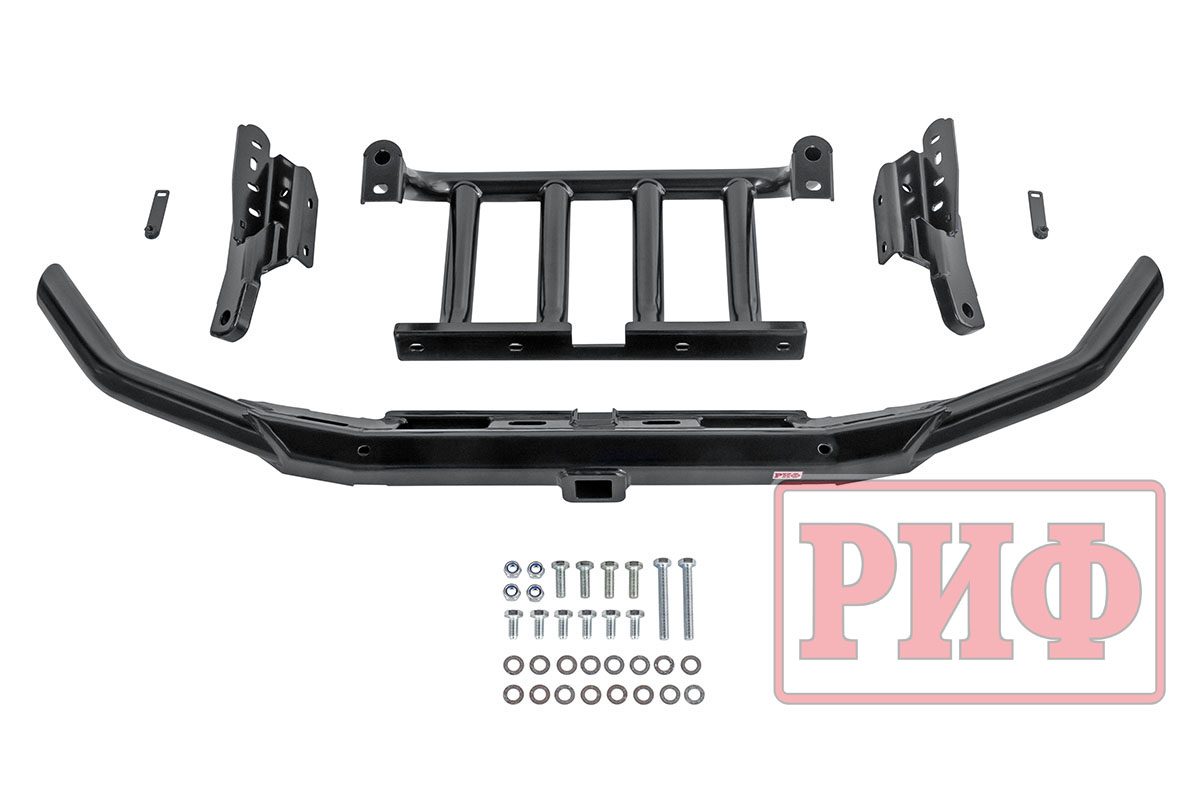 Бампер передний силовой/защита штатного бампера РИФ УАЗ Патриот 2015+ с квадратом под фаркоп и защитой рулевых тяг (стандарт)