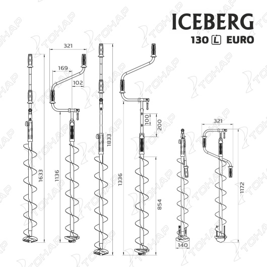 Ледобур ТОНАР ICEBERG-EURO 130L-1300 v3.0 левое вращение, цельнотянутый шнек