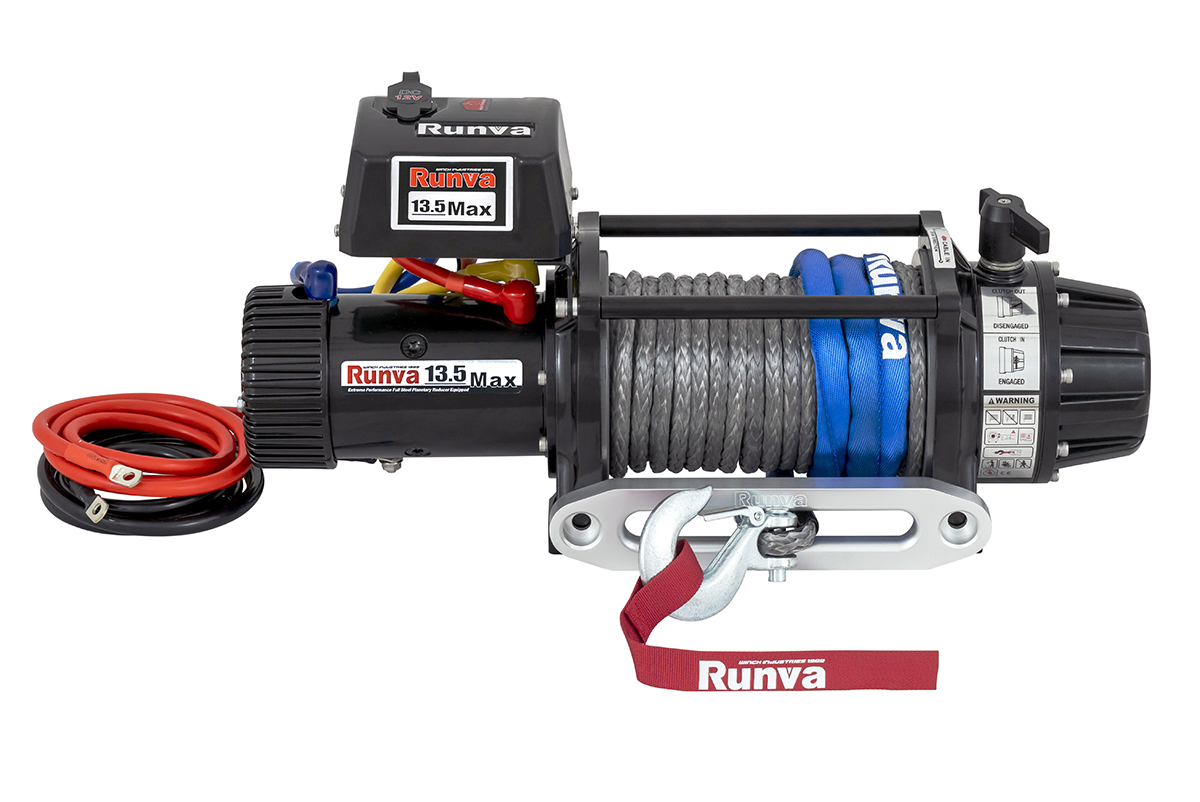Лебёдка автомобильная электрическая 12V Runva EWB13500MAXSSR 6136 кг MAX влагозащищенная, синтетический трос