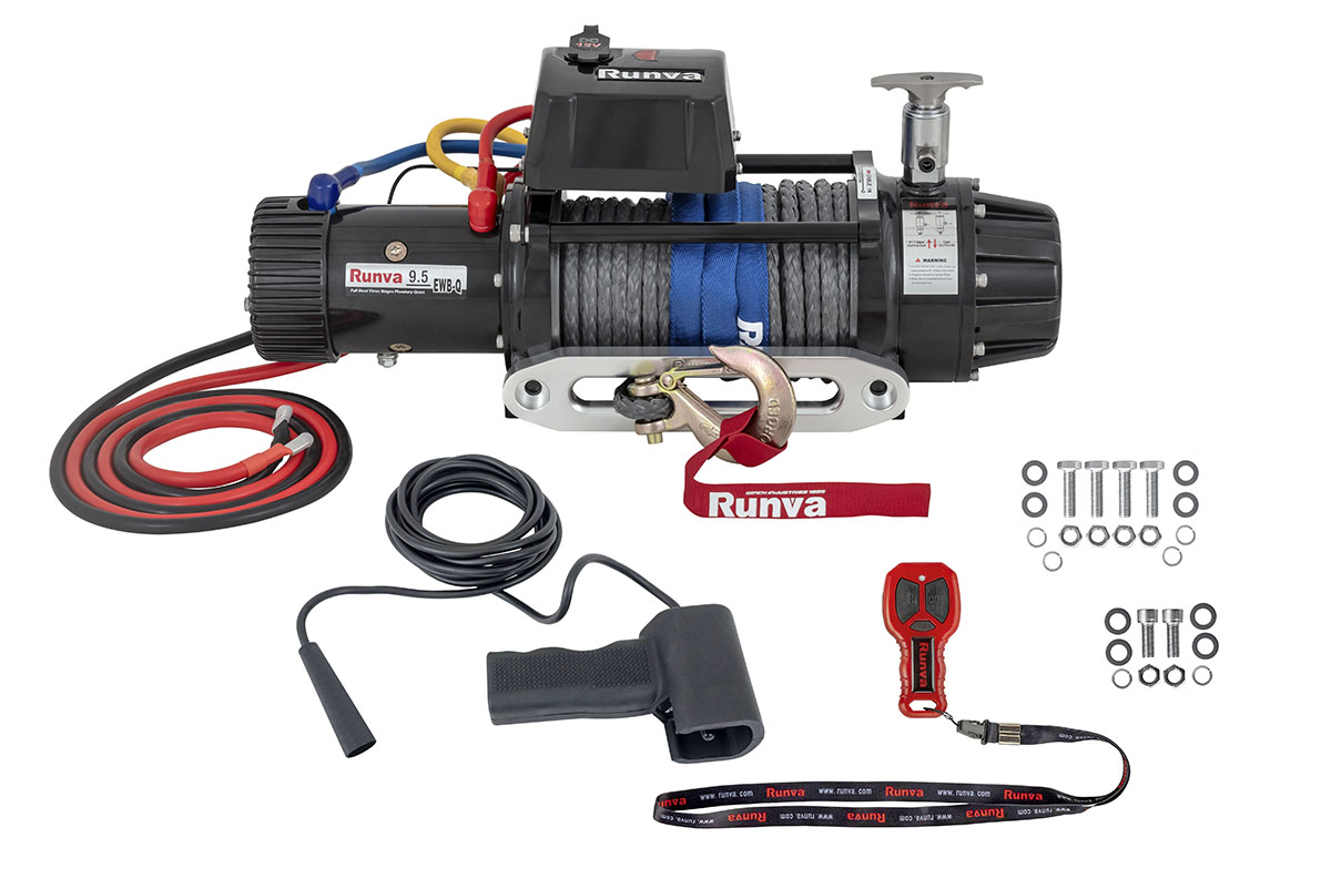 Лебёдка автомобильная электрическая высокоскоростная 12V Runva EWB9500-Q-SRMAC 4350 кг, влагозащищенная, комбинированный роспуск, синтетический трос