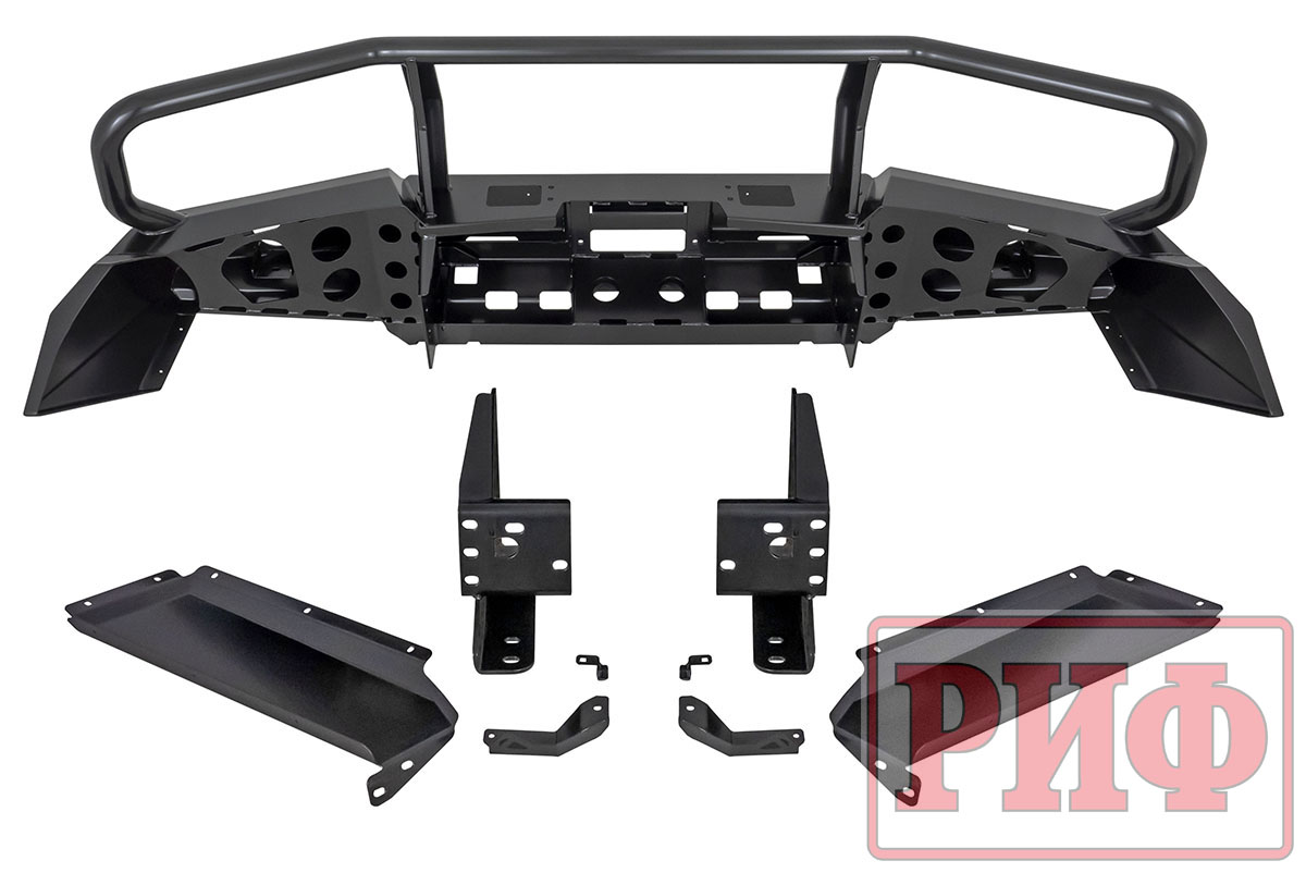 Бампер РИФ силовой передний Toyota Land Cruiser 200 2007-2015 c доп. фарами, защитной дугой и защитой бачка омывателя