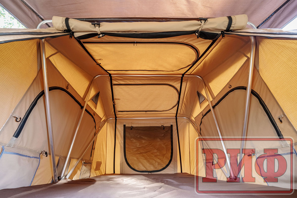 Палатка на крышу автомобиля РИФ Soft RT01-140W, тент песочный, корпус черный, 240х140х130 см