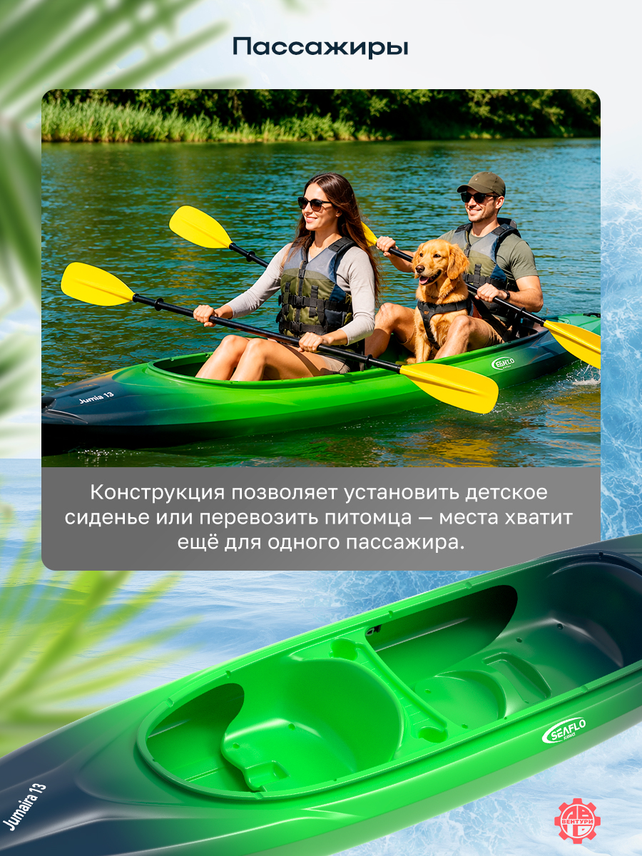 Каяк SEAFLO River Rover XL тандем 13 (400 см), тип Sit-In. синий.