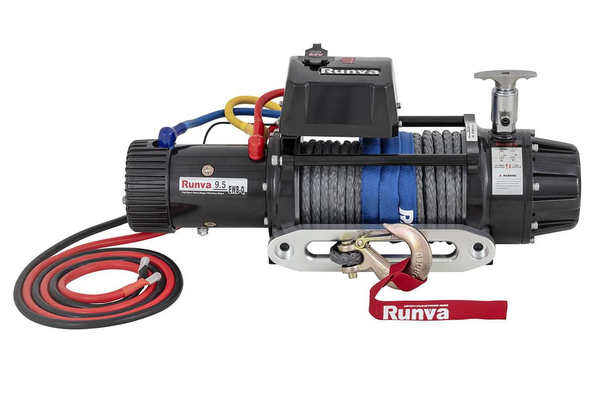 Лебёдка автомобильная электрическая высокоскоростная 24V Runva EWB9500-Q-SRMAC 4350 кг, влагозащищенная, комбинированный роспуск, синтетический трос
