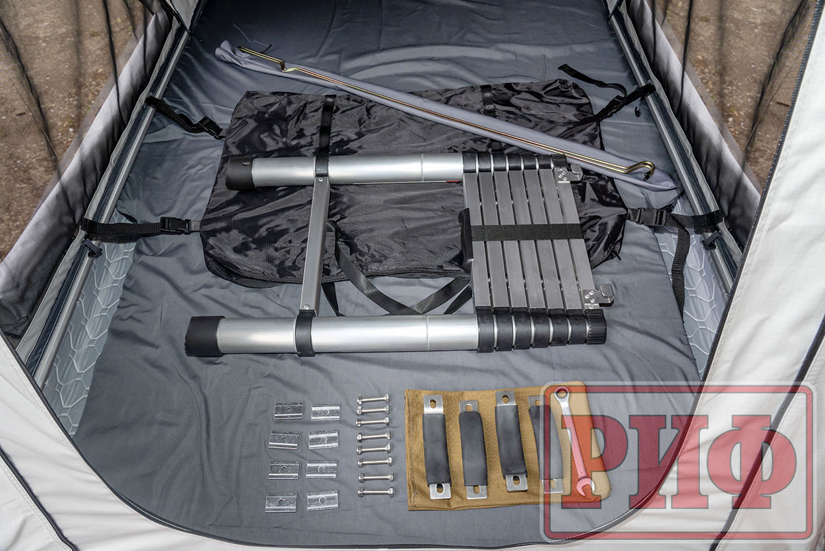 Палатка на крышу автомобиля РИФ Hard RT05-125W, корпус белый, тент светло-серый, 210х125х150