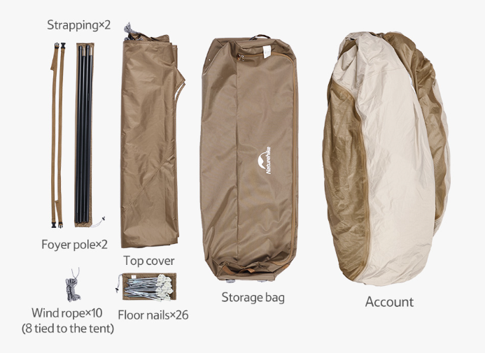 Палатка Naturehike Village 17, 4-местная, автоматическая, алюминиевый каркас, коричневая