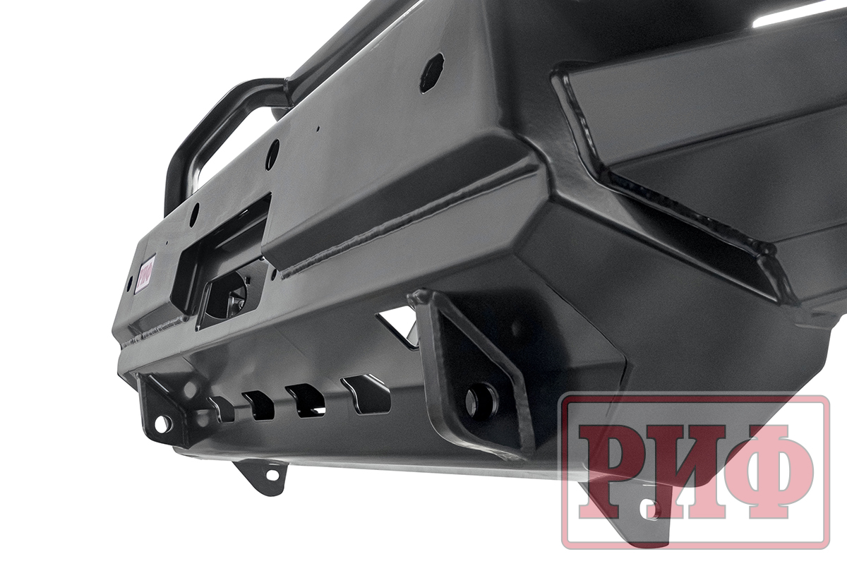 Бампер РИФ силовой передний Mitsubishi Pajero Sport 2015+  L200 2015- с доп. фарами (арт. B0205), защитной дугой, защитой бачка омывателя, под парктроник