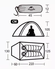 Палатка Naturehike Cloud Up 2-местная, алюминиевый каркас, оранжевая