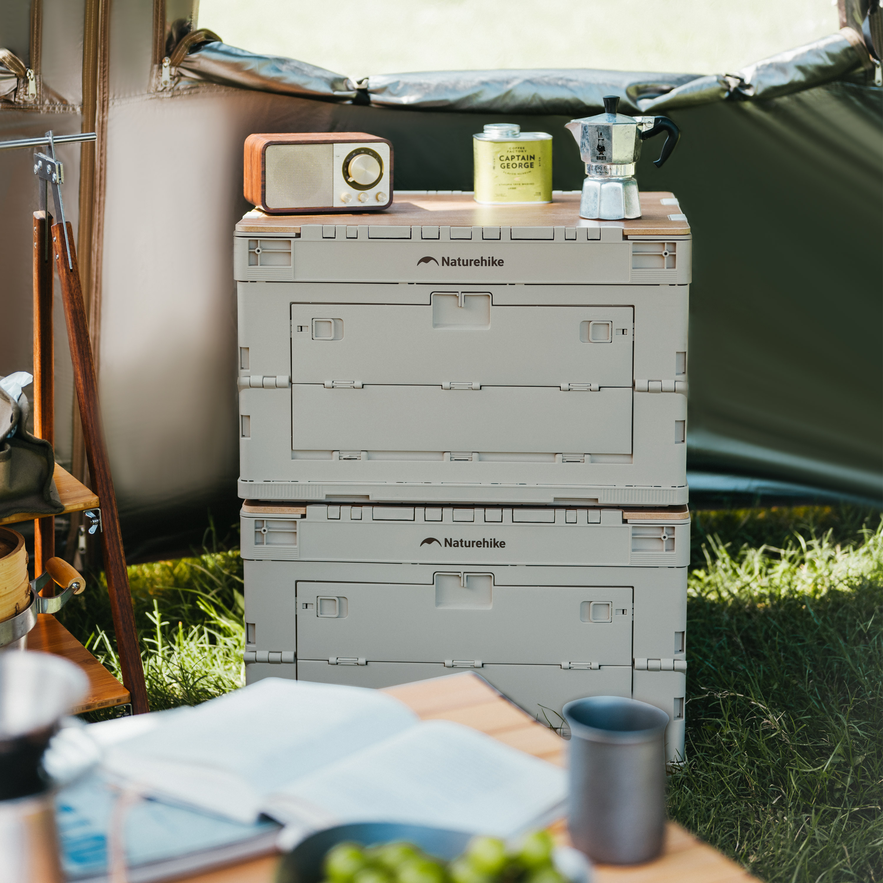 Ящик туристический Naturehike 52 л, трансформер, со столешницей, бежевый