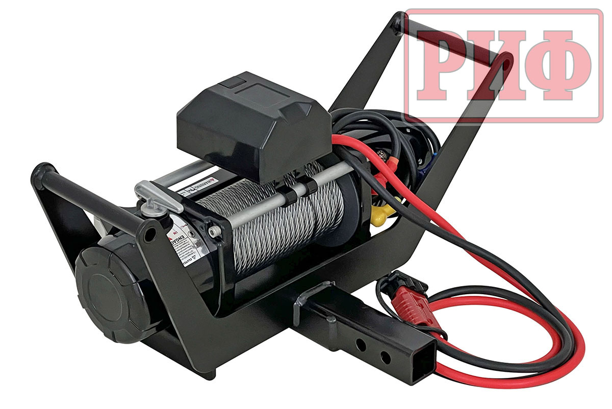 Лебёдка переносная РИФ 9000 c площадкой в квадрат для фаркопа и проводами (в сборе) стальной трос